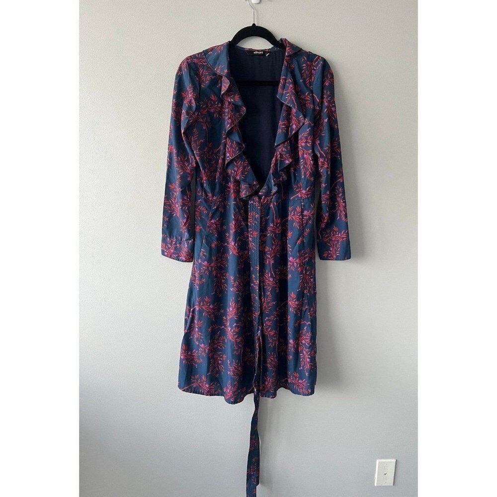 Eshakti Blue Womens Ruffle Floral Vine Print Crepe Wrap Knee Length Dress Size 6